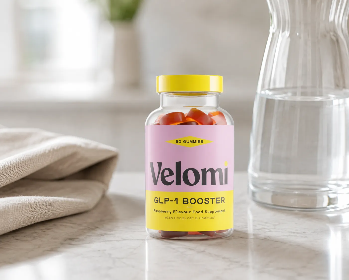 Velomi GLP-1 Gummies — Verpackung im Alltag