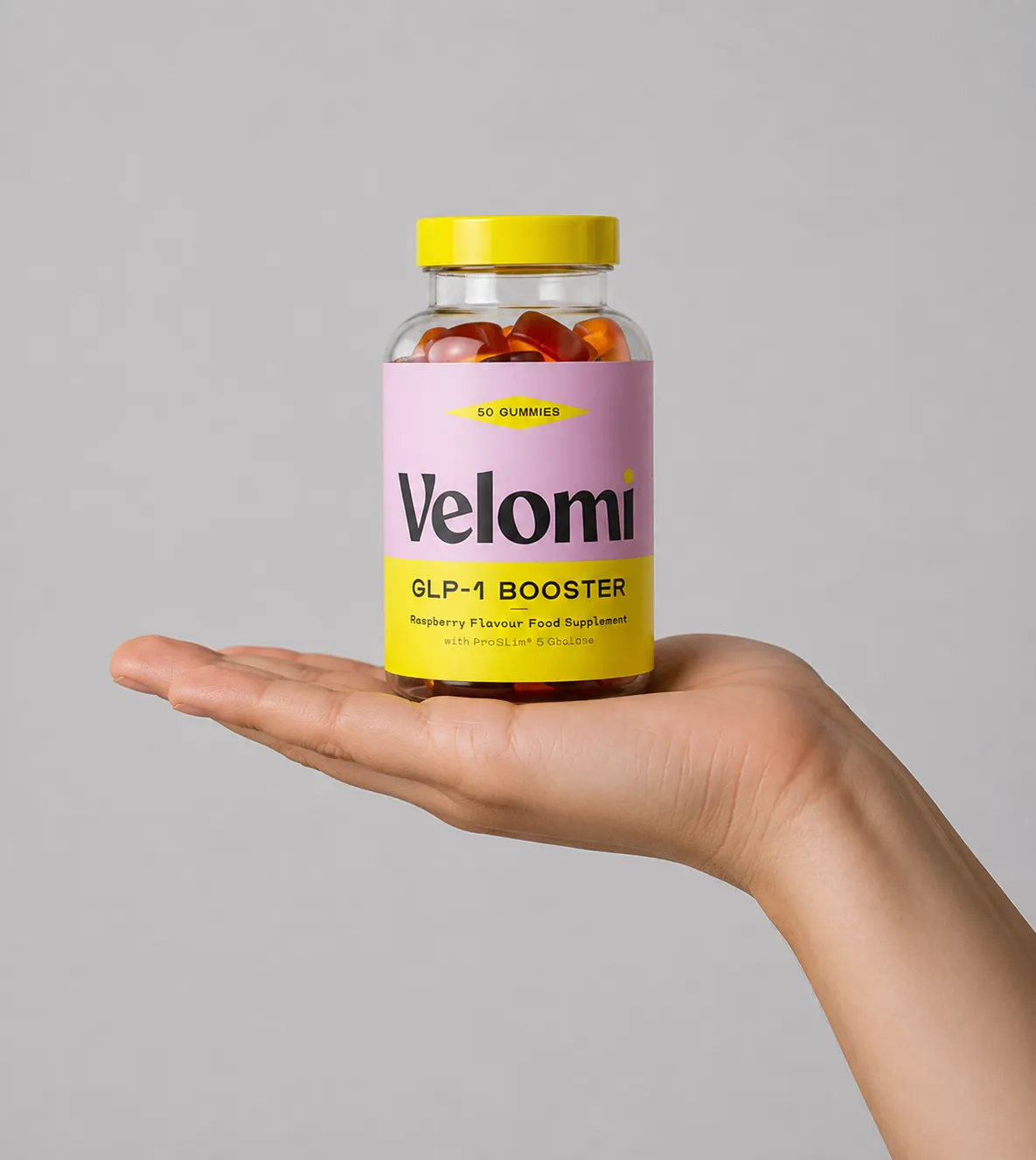Velomi GLP-1 Gummies — Verpackung in der Hand