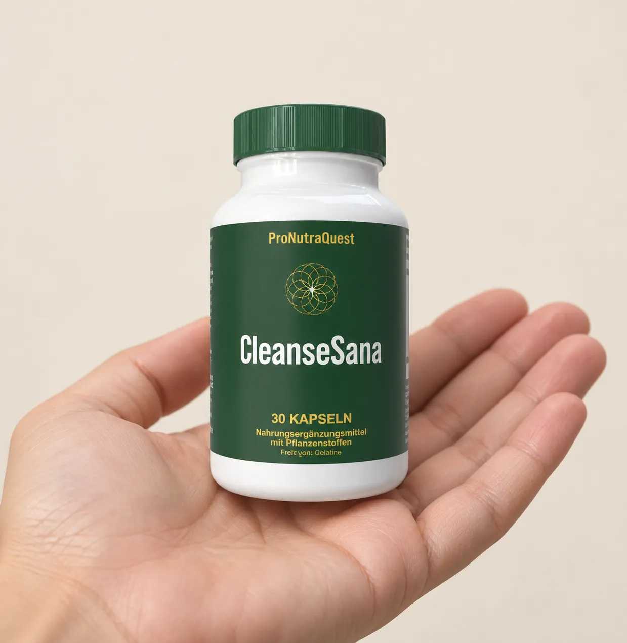 CleanseSana — Verpackung in der Hand