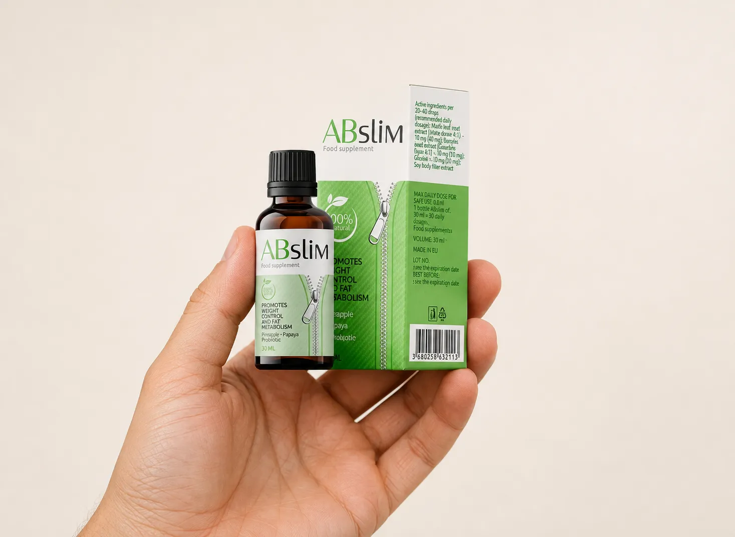 ABSlim — Verpackung in der Hand