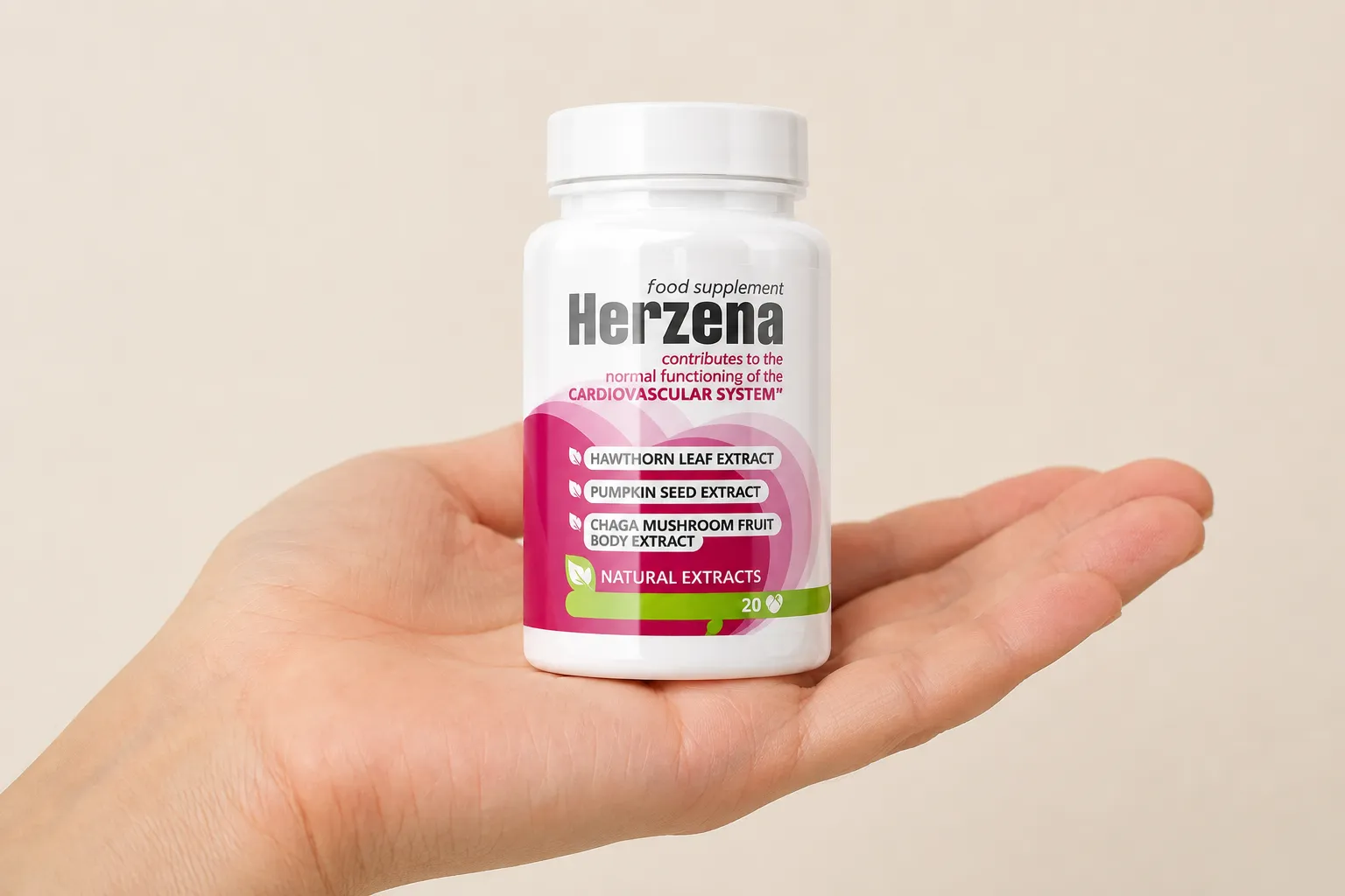 Herzena — Verpackung in der Hand