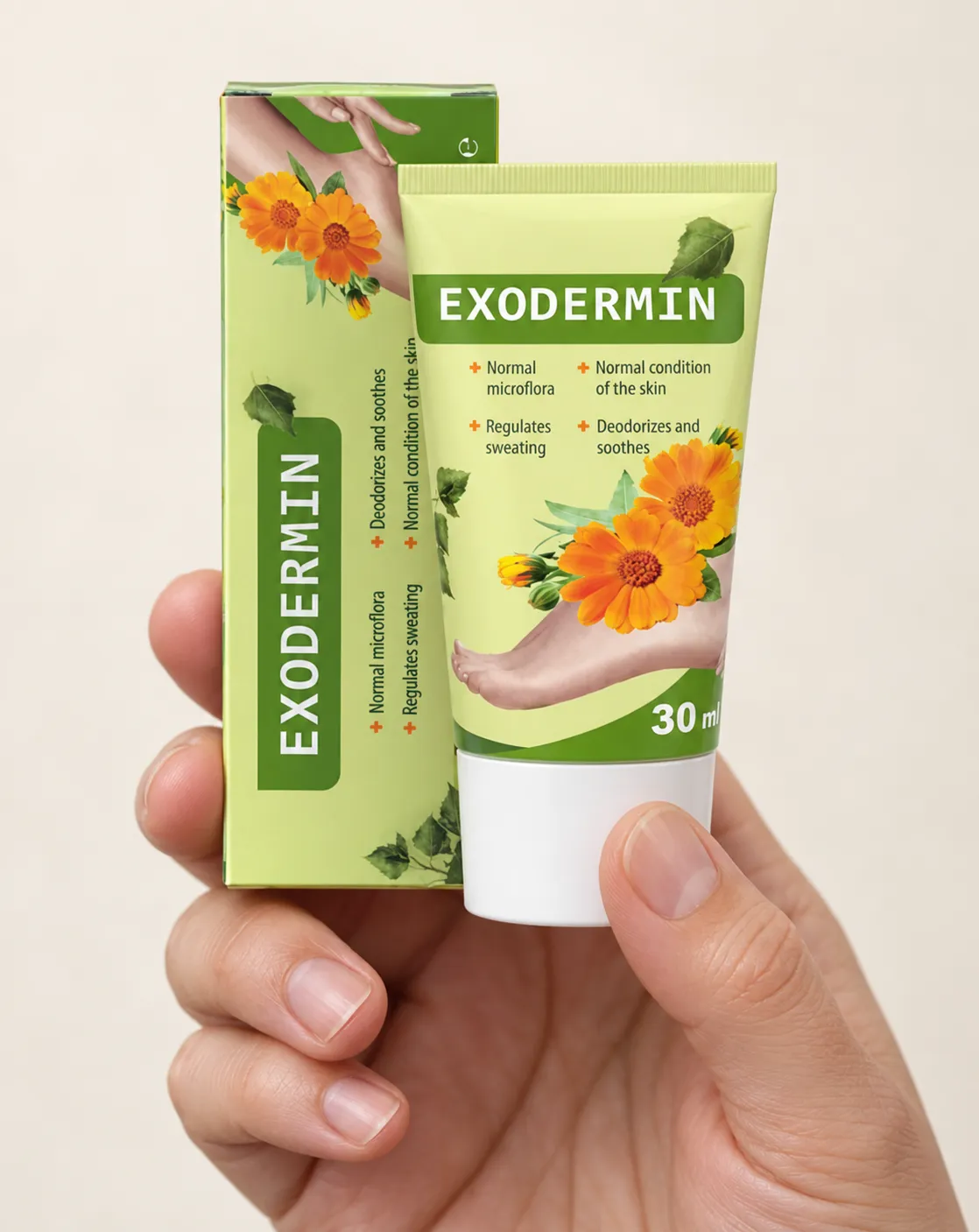 Exodermin — Verpackung in der Hand